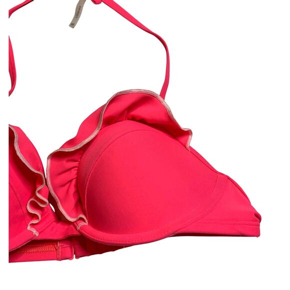 Aerie Neon Pink Ruffled Push Up Bikini Top-Size 34B - EUC - Picture 3 of 5